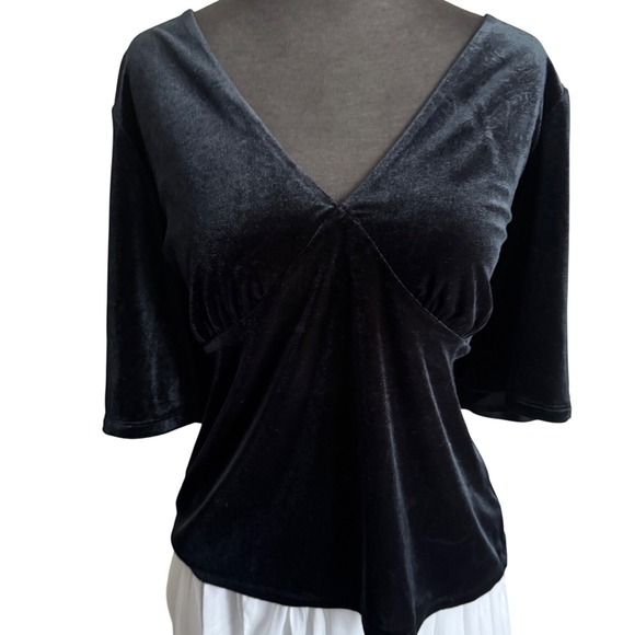 Knox Rose Tops - Knox‎ Rose Womens Black Velvet V-Neck Empire Waist Flutter Sleeve Top Size L